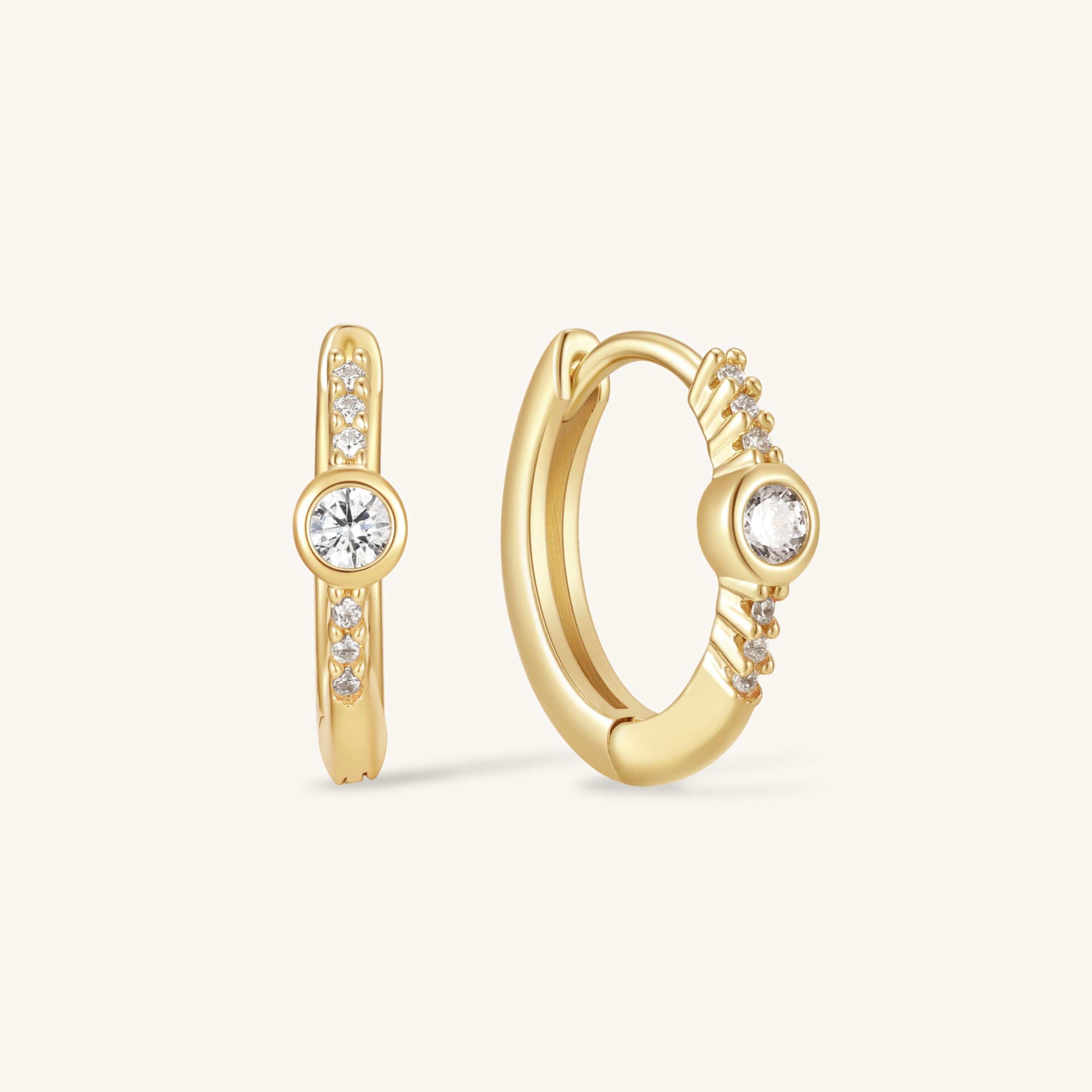 Semi Precious Bezel Set 'Coin' on Gold Fill Huggie main image 1