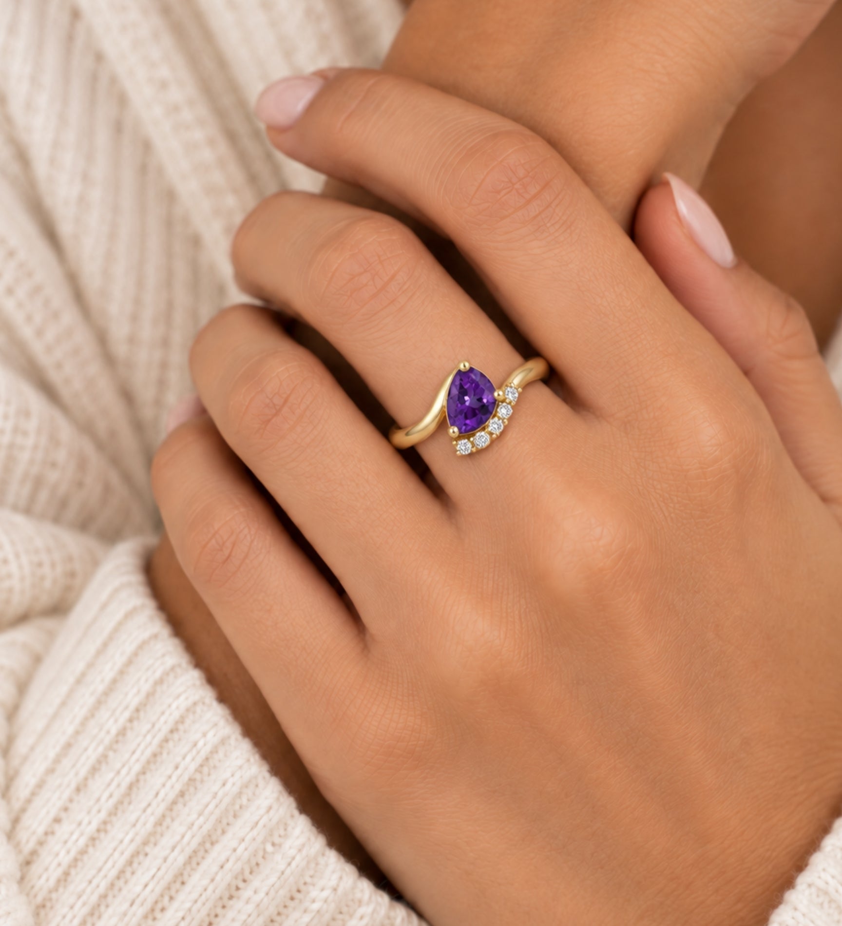 10k Wavy Birthstone Ring
