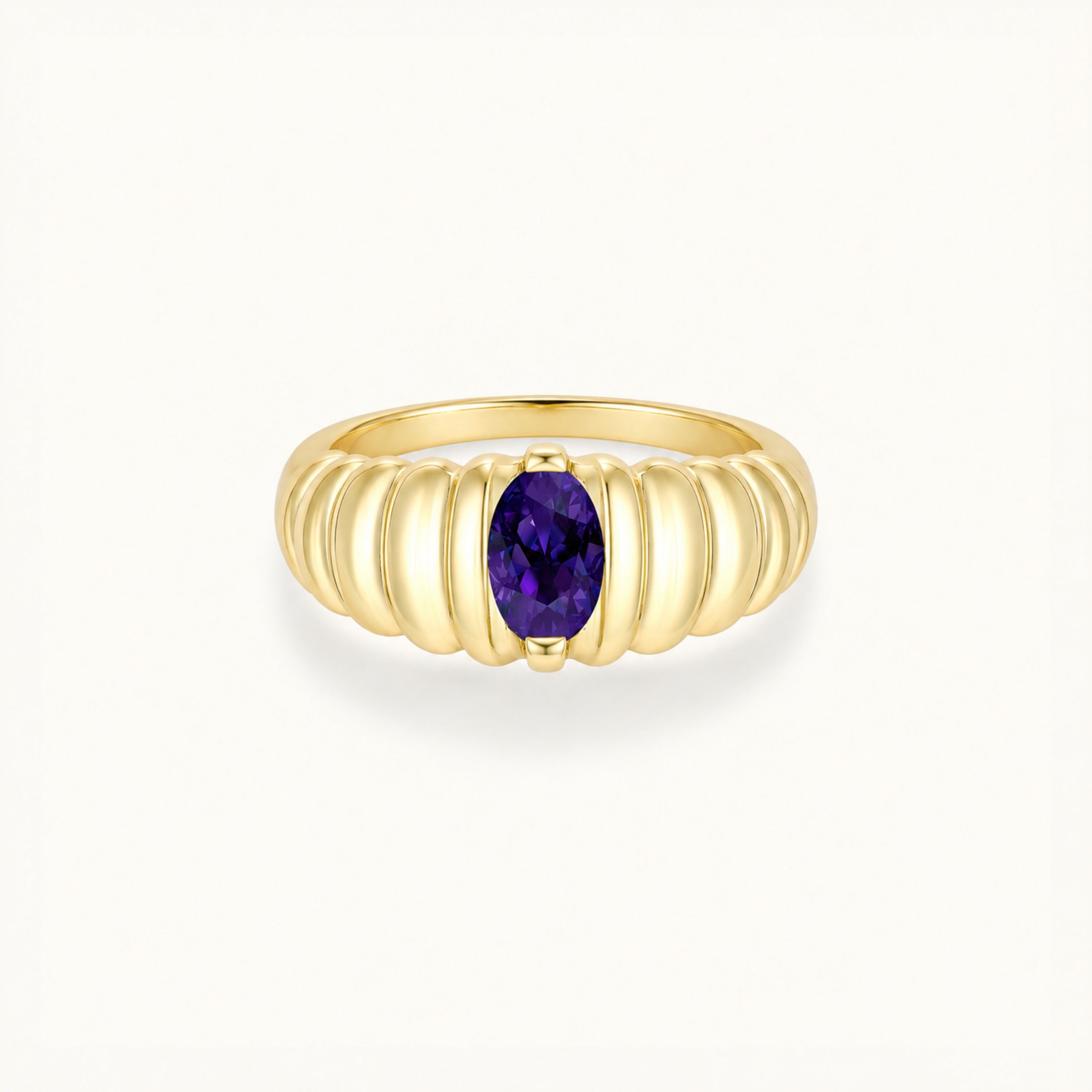 10k Ribbed Dome Birthstone Ring