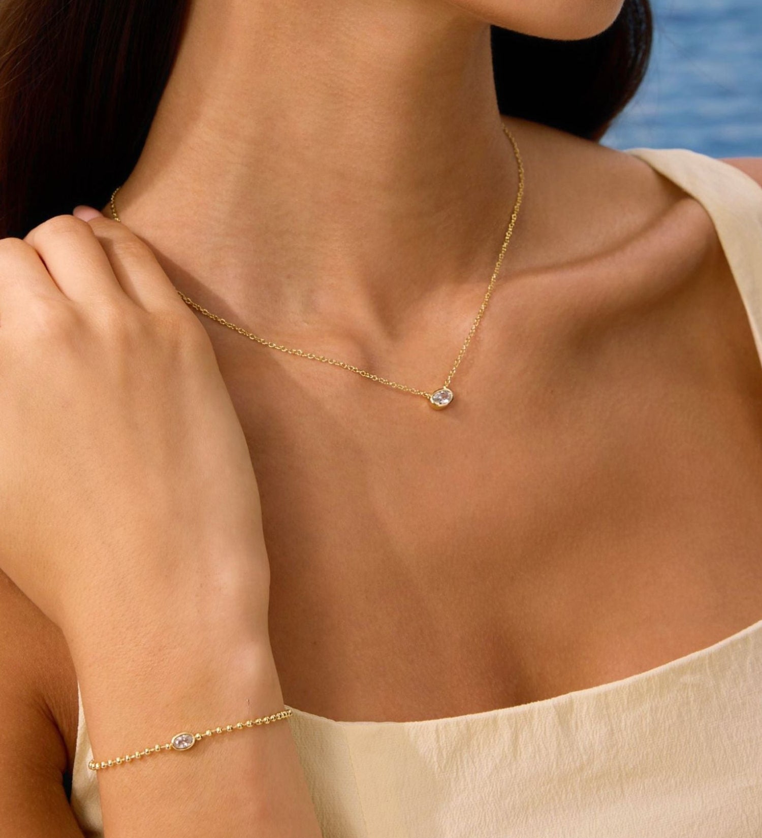 Gold Filled Diamond Oval Necklace