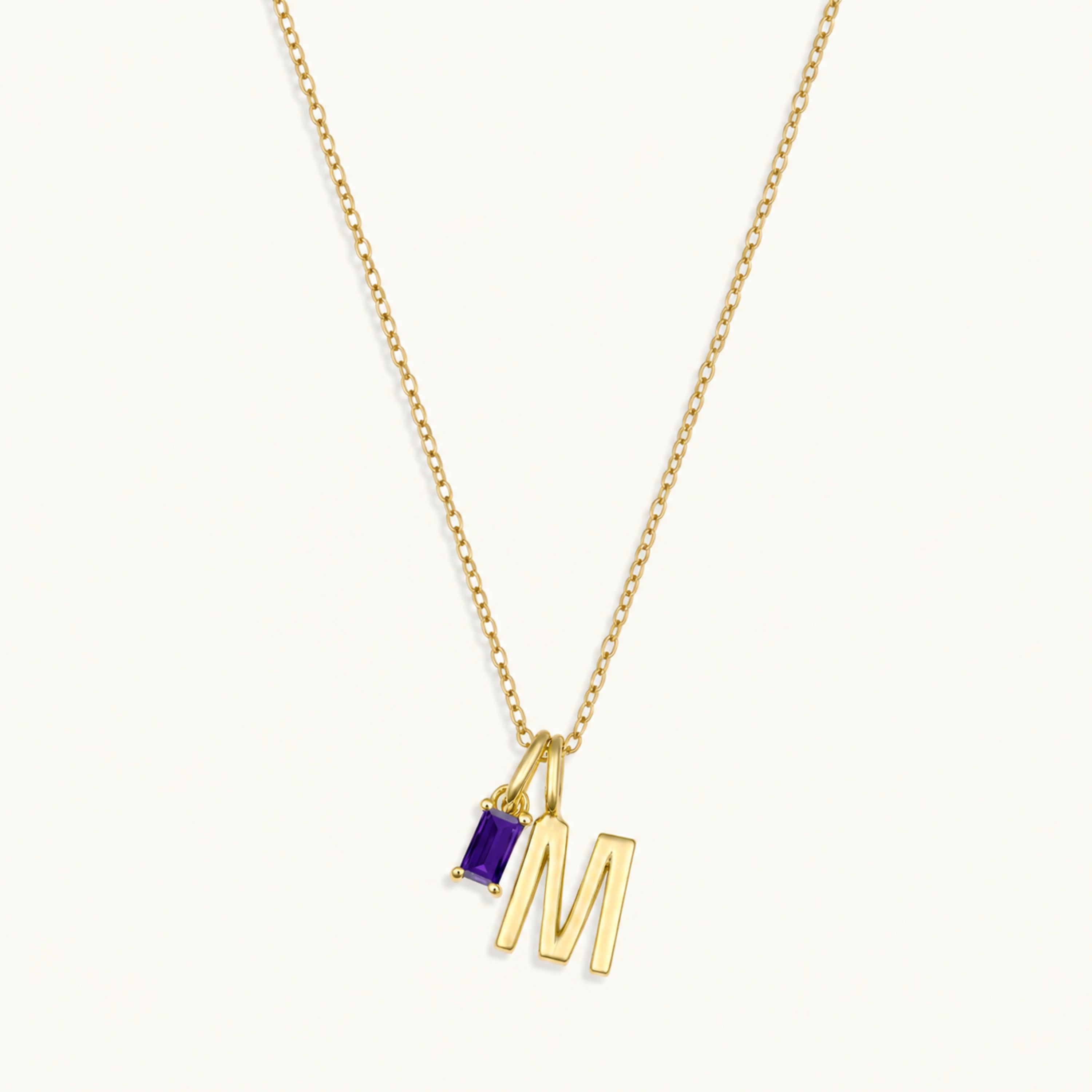 10k Modern Birthstone Initial Necklace