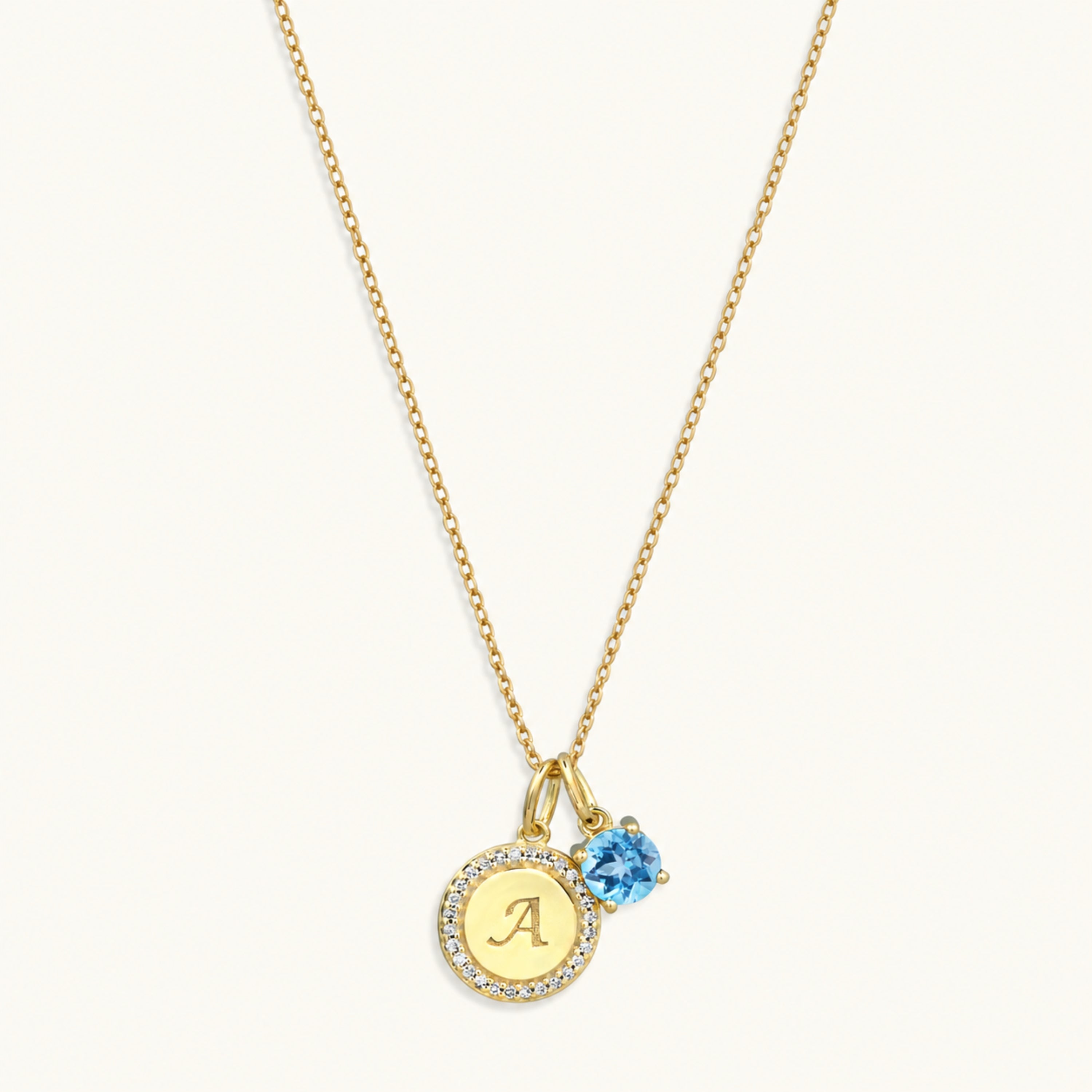 10k Script Letter Disc & Birthstone Necklace