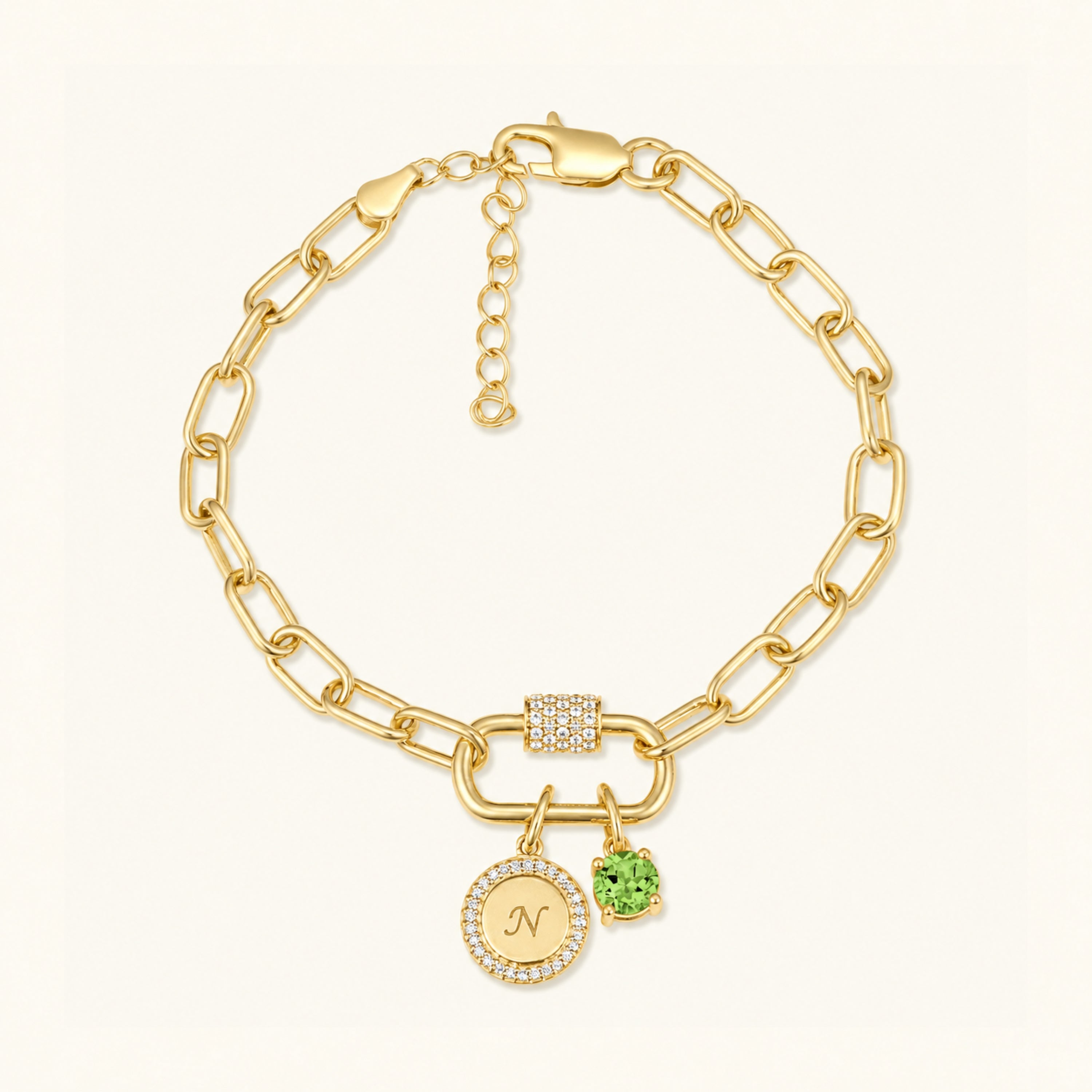 10k Pave Charm Paperclip Chain Bracelet