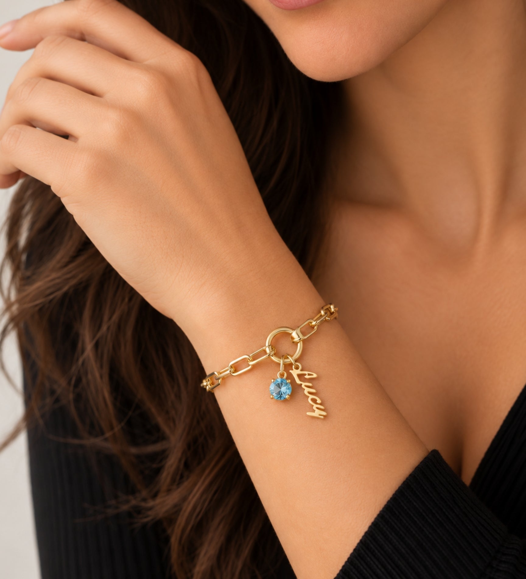10k Birthstone & Name Charm Bracelet