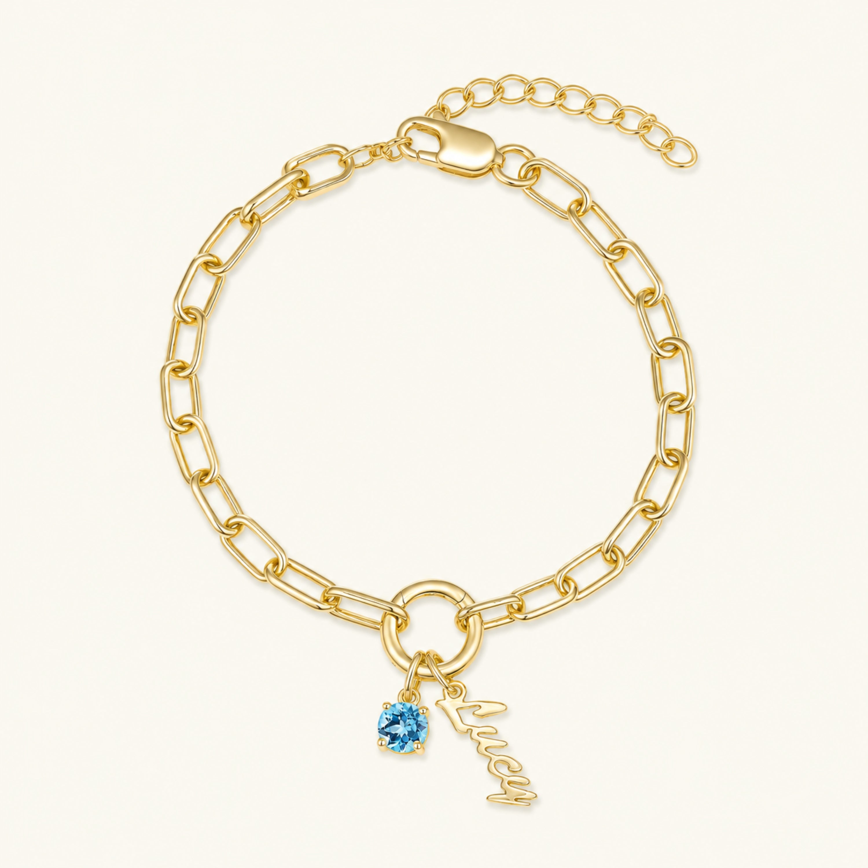 10k Birthstone & Name Charm Bracelet