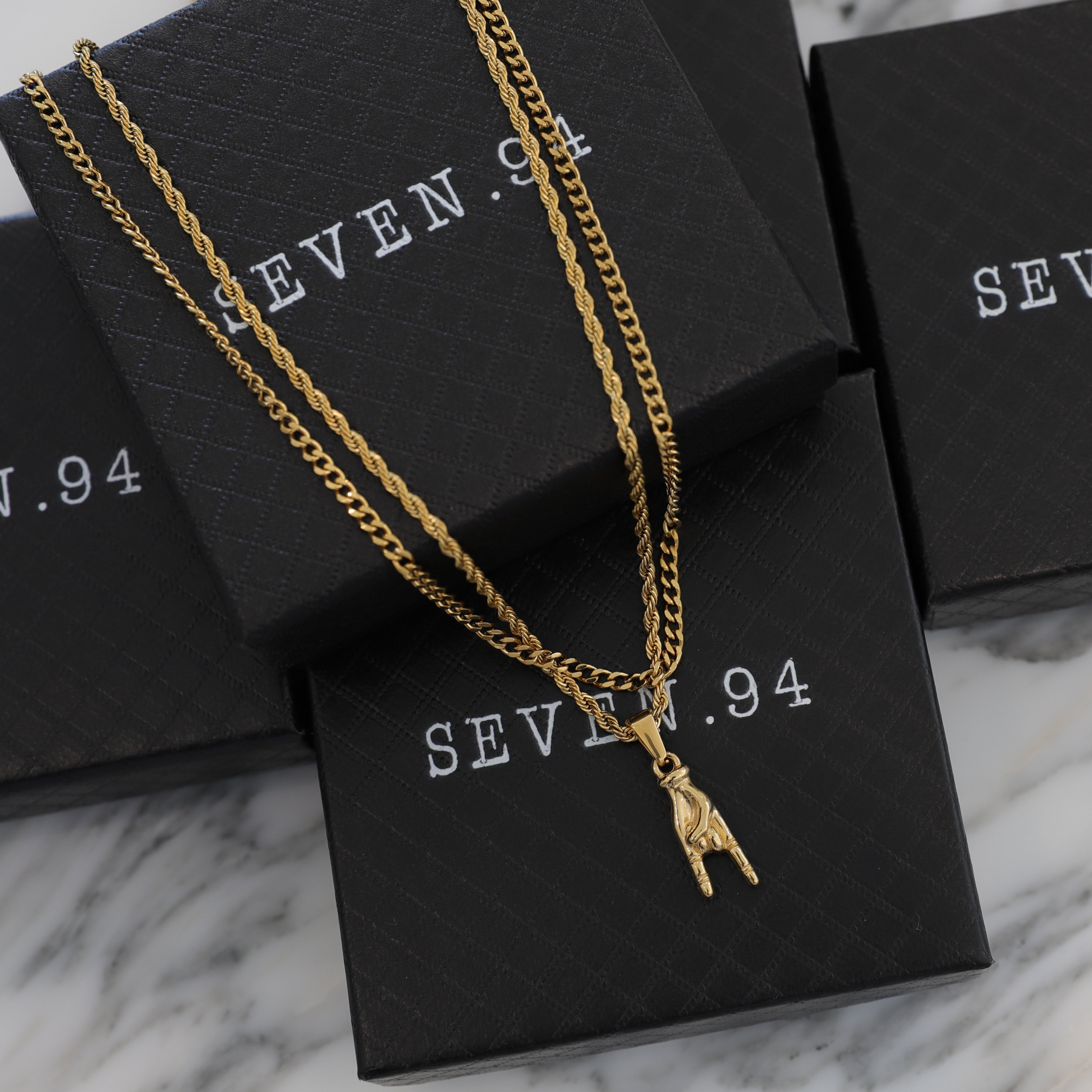 Italian Mano Cornuto Silver Pendant Necklace Set