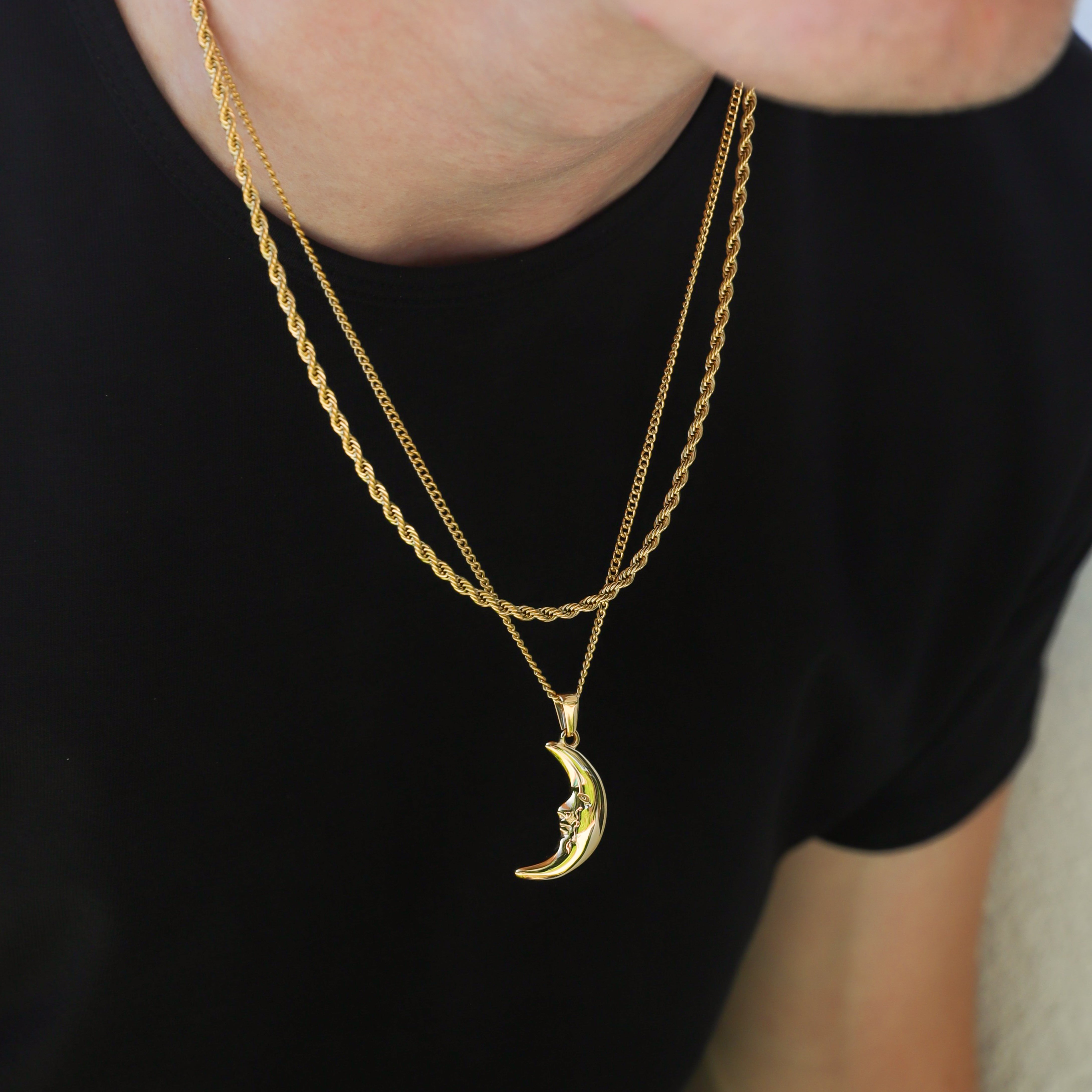 Crescent Moon Pendant Necklace Set