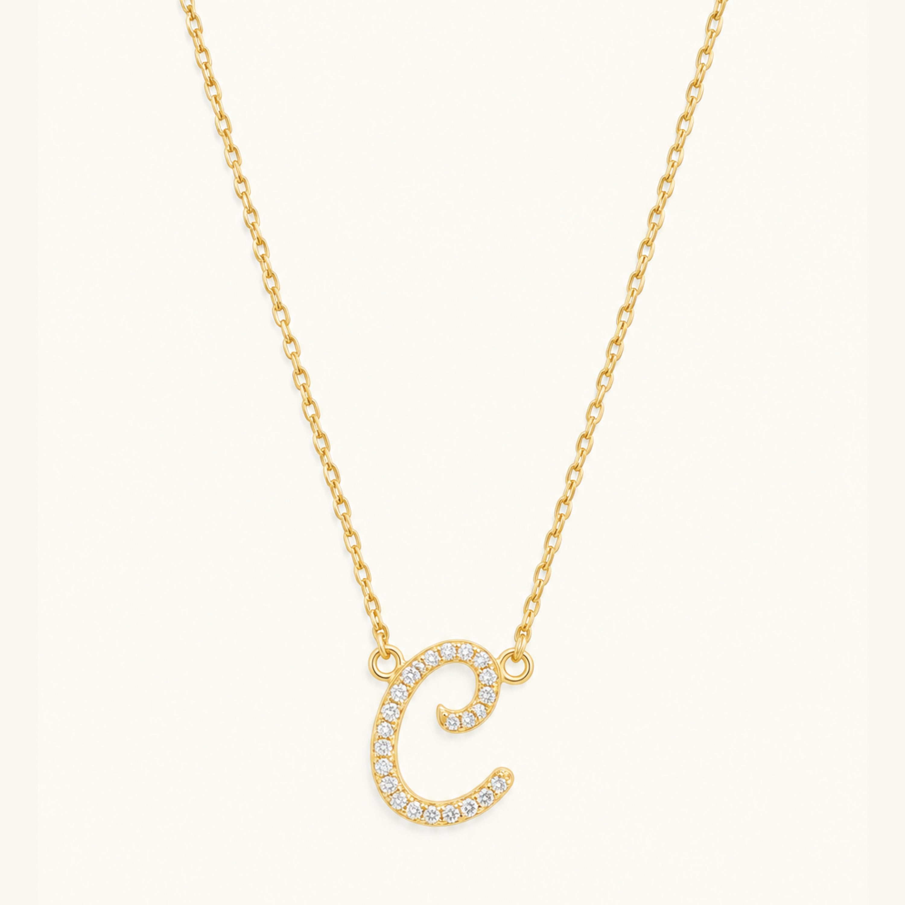10k Diamond Script Initial Necklace