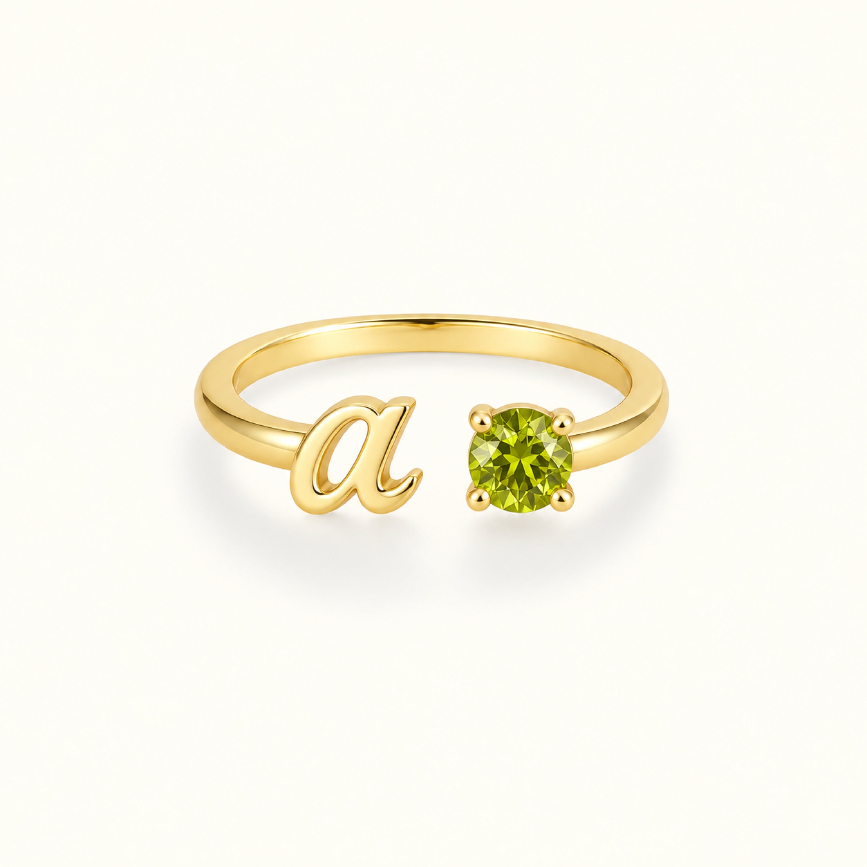 Birthstone Initial Open Ring