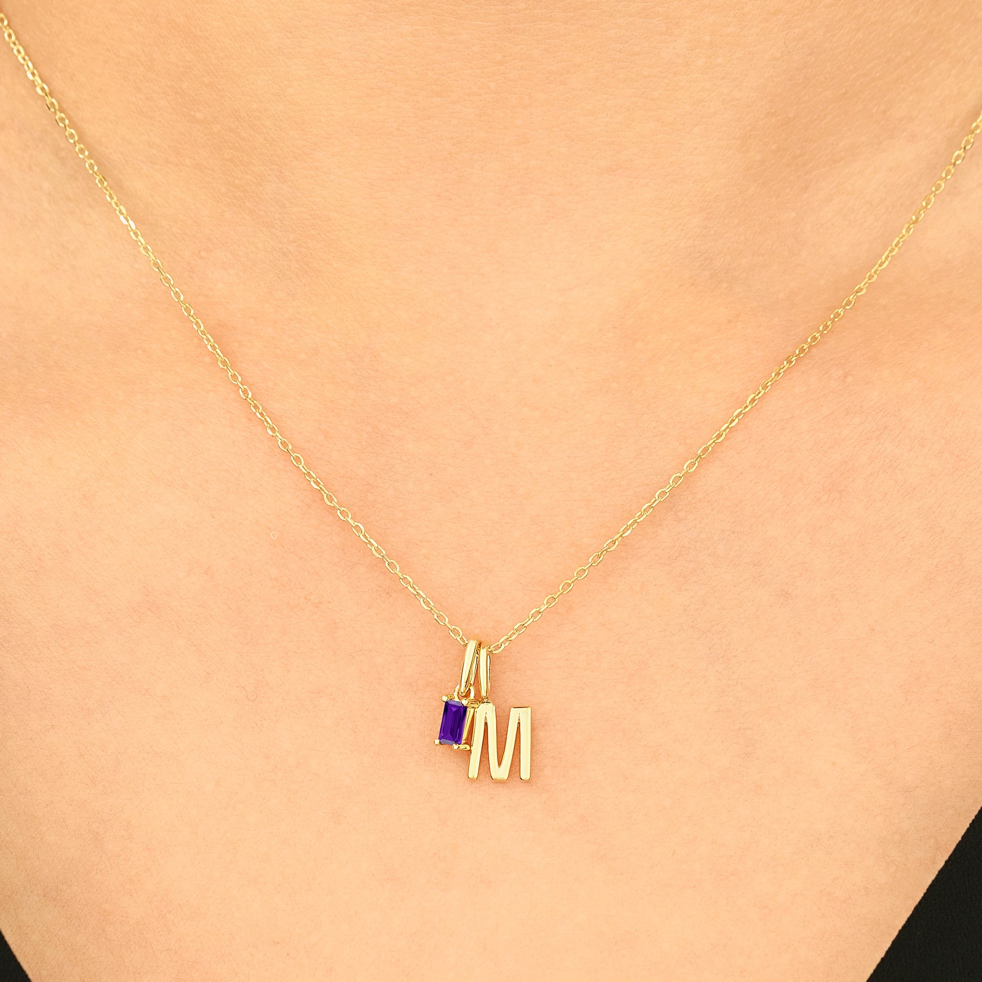 10k Modern Birthstone Initial Necklace