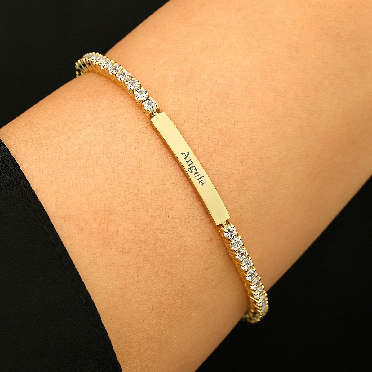 10k Engravable Tennis Bar Bracelet