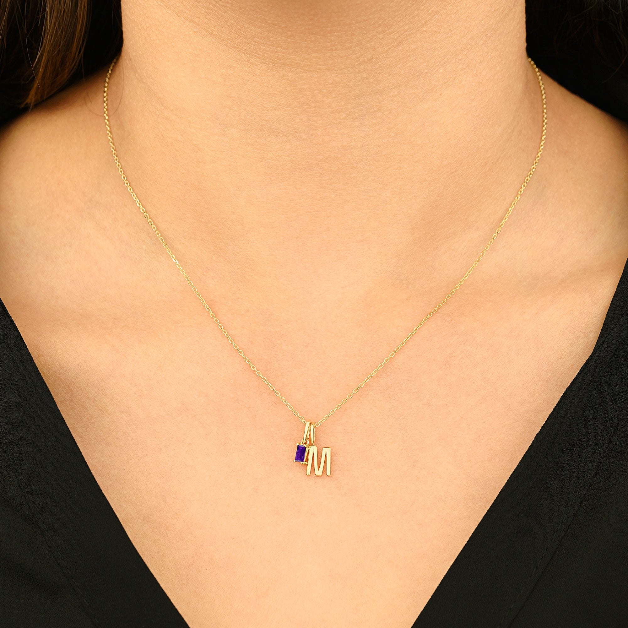 10k Modern Birthstone Initial Necklace