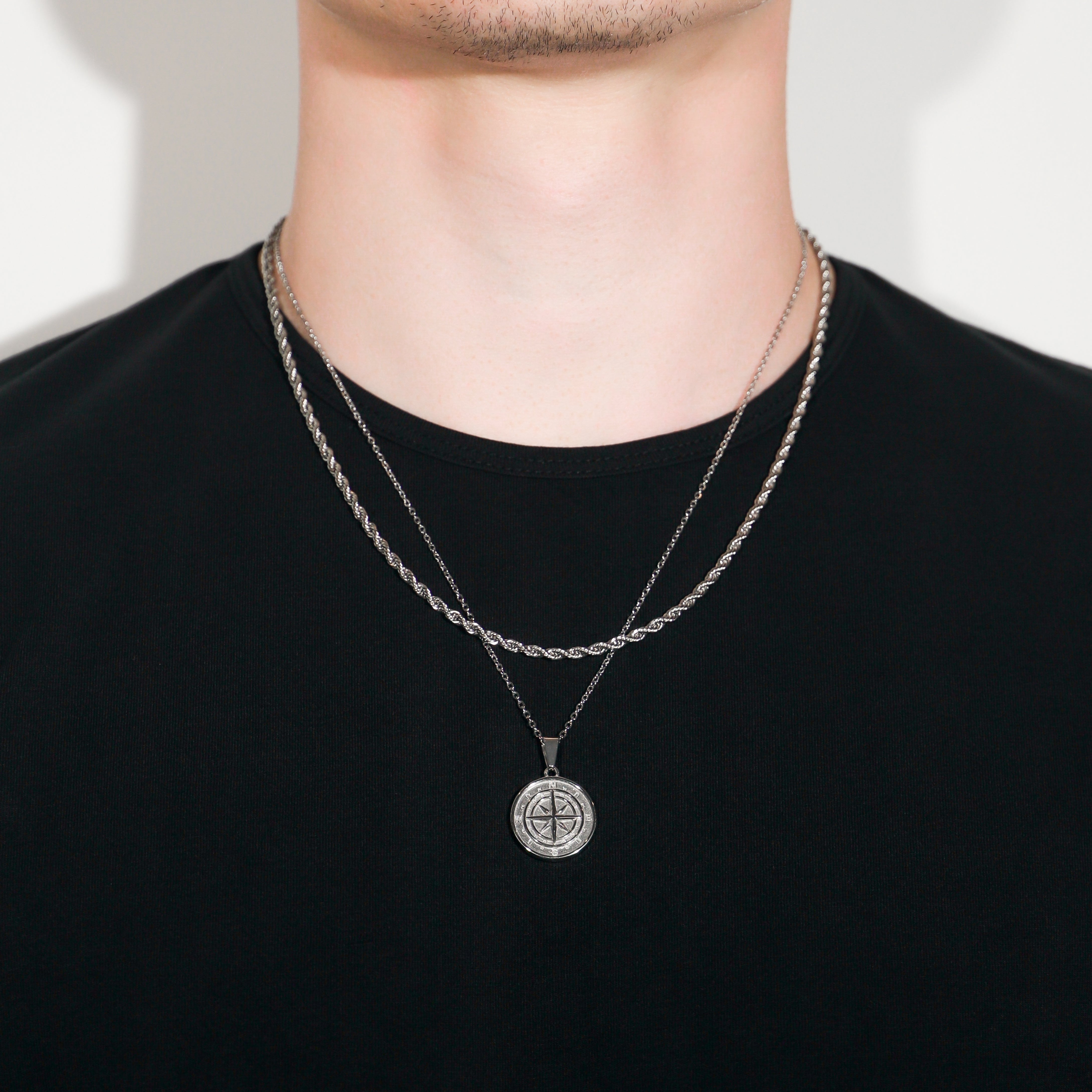 Compass Necklace Rope Silver Set – Heart Made of Gold