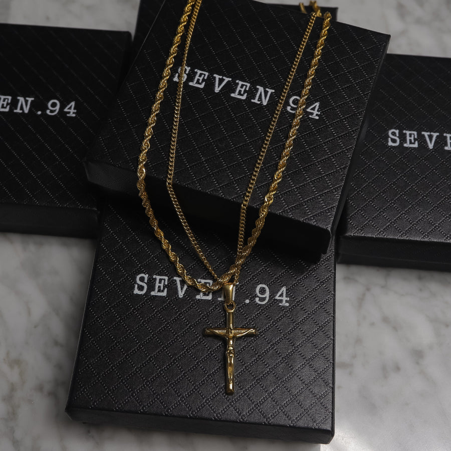 Crucifix Pendant Rope Gold Set