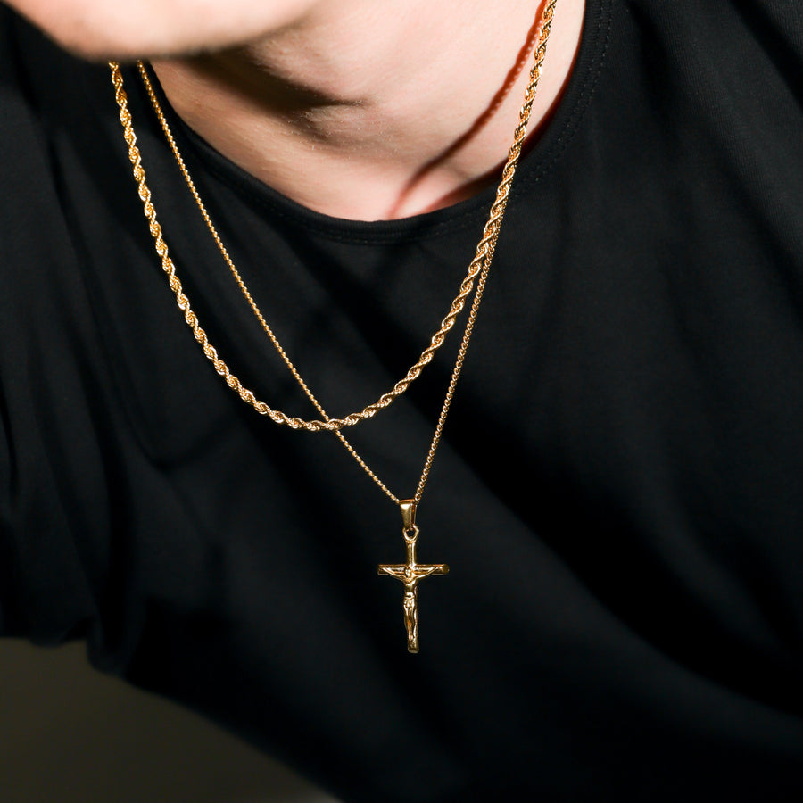 Crucifix Pendant Rope Gold Set
