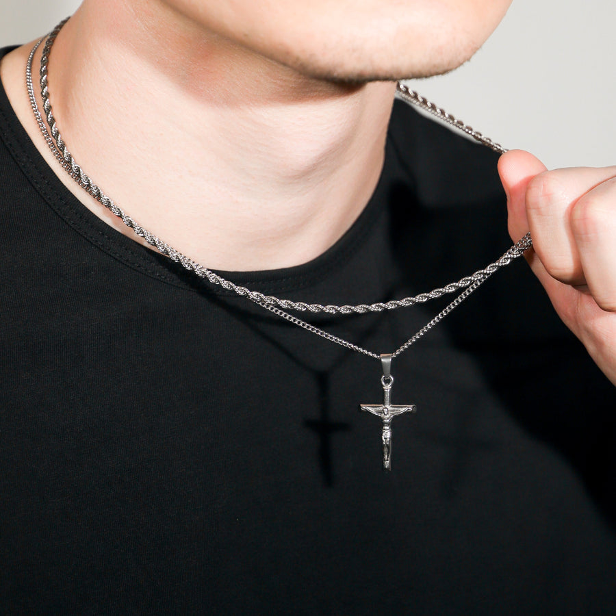Crucifix Pendant Rope Gold Set